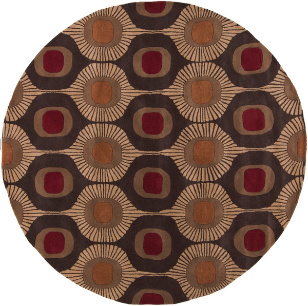 Forum FM-7170 Modern Wool Rug FM7170-8RD Dark Brown, Camel, Burnt Orange, Rust 100% Wool 8' Round