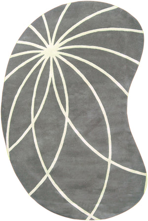 Forum FM-7173 Modern Wool Rug FM7173-69KDNY Charcoal, Cream 100% Wool 6' x 9' Kidney