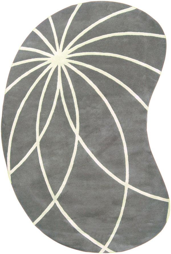 Forum FM-7173 Modern Wool Rug FM7173-69KDNY Charcoal, Cream 100% Wool 6' x 9' Kidney
