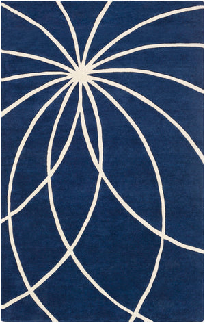 Forum FM-7186 Modern Wool Rug FM7186-58 Dark Blue, Cream 100% Wool 5' x 8'