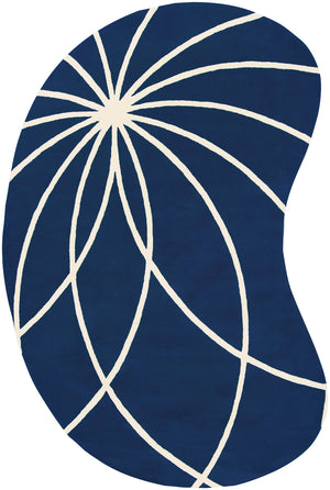 Forum FM-7186 Modern Wool Rug FM7186-69KDNY Dark Blue, Cream 100% Wool 6' x 9' Kidney