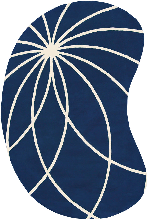 Forum FM-7186 Modern Wool Rug FM7186-69KDNY Dark Blue, Cream 100% Wool 6' x 9' Kidney