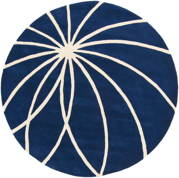 Forum FM-7186 Modern Wool Rug FM7186-99RD Dark Blue, Cream 100% Wool 9'9" Round