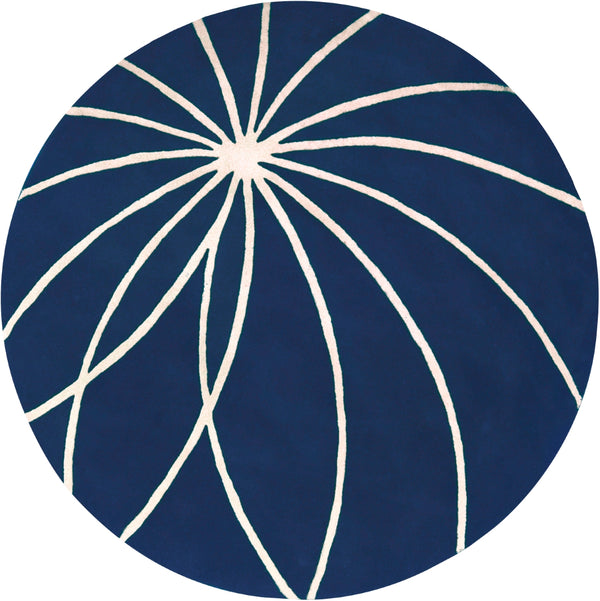Forum FM-7186 Modern Wool Rug FM7186-8RD Dark Blue, Cream 100% Wool 8' Round