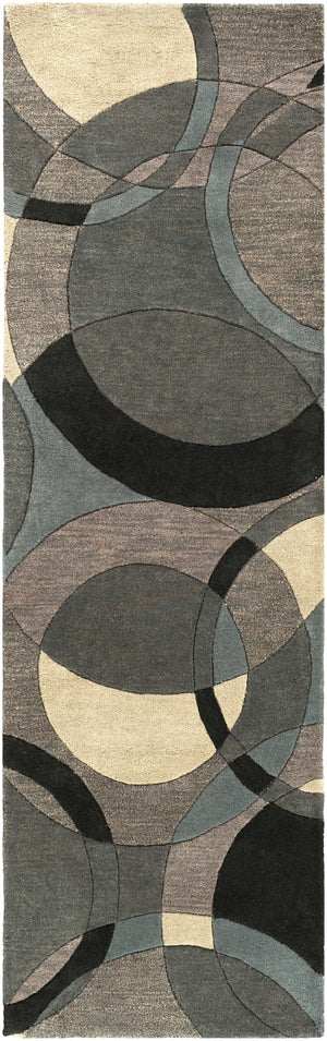 Forum FM-7193 Modern Wool Rug FM7193-312 Khaki, Denim, Charcoal, Black, Taupe, Medium Gray 100% Wool 3' x 12'