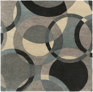 Forum FM-7193 Modern Wool Rug FM7193-99SQ Khaki, Denim, Charcoal, Black, Taupe, Medium Gray 100% Wool 9'9" Square