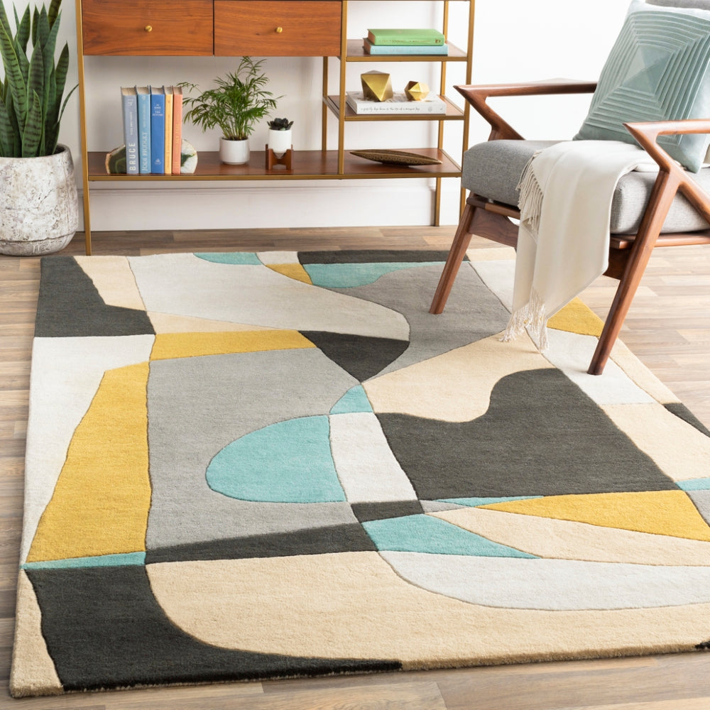 Forum FM-7194 Modern Wool Rug FM7194-912 Olive, Teal, Medium Gray, Black, Khaki, Light Gray 100% Wool 9' x 12'