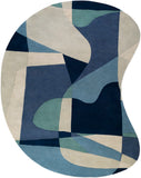 Forum FM-7195 Modern Wool Rug FM7195-810KDNY Teal, Navy, Denim, Ivory, Light Gray, Dark Blue 100% Wool 8' x 10' Kidney