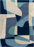 Forum FM-7195 Modern Wool Rug FM7195-811 Teal, Navy, Denim, Ivory, Light Gray, Dark Blue 100% Wool 8' x 11'