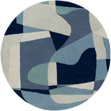 Forum FM-7195 Modern Wool Rug FM7195-99RD Teal, Navy, Denim, Ivory, Light Gray, Dark Blue 100% Wool 9'9" Round