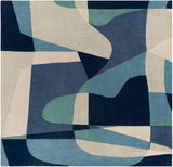 Forum FM-7195 Modern Wool Rug FM7195-99SQ Teal, Navy, Denim, Ivory, Light Gray, Dark Blue 100% Wool 9'9" Square