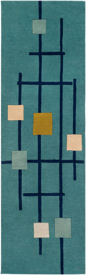 Forum FM-7201 Modern Wool Rug FM7201-312 Teal, Dark Blue, Sage, Olive, Beige, Light Gray 100% Wool 3' x 12'
