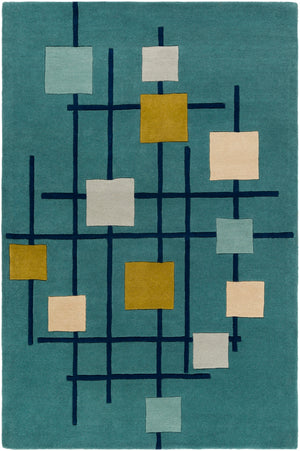 Forum FM-7201 Modern Wool Rug FM7201-912 Teal, Dark Blue, Sage, Olive, Beige, Light Gray 100% Wool 9' x 12'