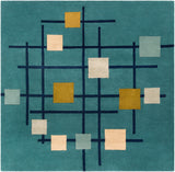 Forum FM-7201 Modern Wool Rug FM7201-99SQ Teal, Dark Blue, Sage, Olive, Beige, Light Gray 100% Wool 9'9" Square