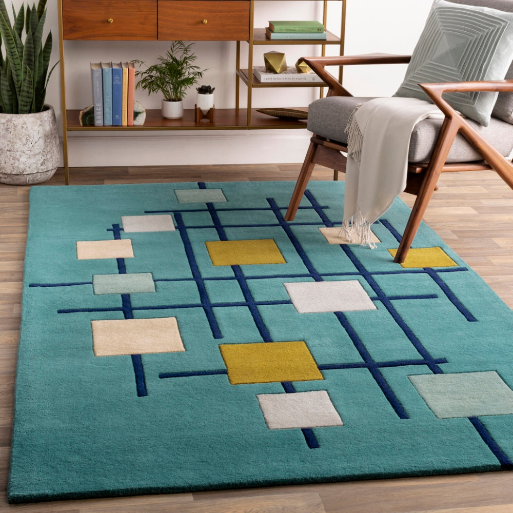 Forum FM-7201 Modern Wool Rug FM7201-912 Teal, Dark Blue, Sage, Olive, Beige, Light Gray 100% Wool 9' x 12'