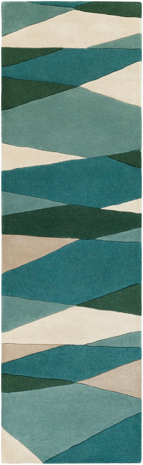 Forum FM-7204 Modern Wool Rug FM7204-312 Seafoam, Dark Green, Teal, Tan, Butter 100% Wool 3' x 12'