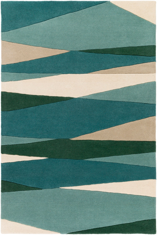 Forum FM-7204 Modern Wool Rug FM7204-58 Seafoam, Dark Green, Teal, Tan, Butter 100% Wool 5' x 8'