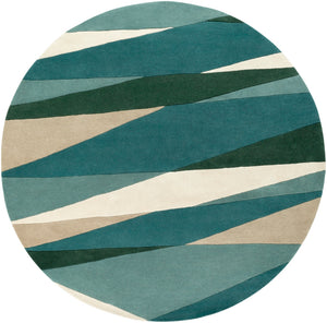 Forum FM-7204 Modern Wool Rug FM7204-99RD Seafoam, Dark Green, Teal, Tan, Butter 100% Wool 9'9" Round