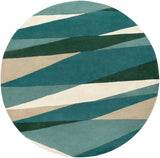 Forum FM-7204 Modern Wool Rug FM7204-99RD Seafoam, Dark Green, Teal, Tan, Butter 100% Wool 9'9" Round