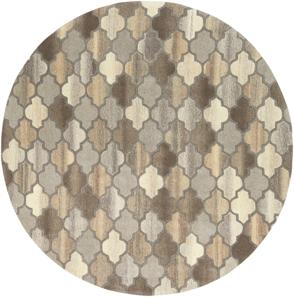 Forum FM-7208 Cottage Wool Rug FM7208-99RD Dark Brown, Charcoal, Taupe, Khaki, Beige, Camel, Black 100% Wool 9'9" Round