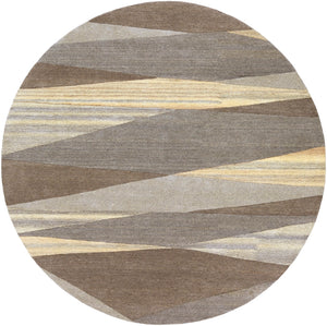 Forum FM-7211 Modern Wool Rug FM7211-99RD Dark Brown, Charcoal, Taupe, Khaki, Beige, Camel, Black 100% Wool 9'9" Round