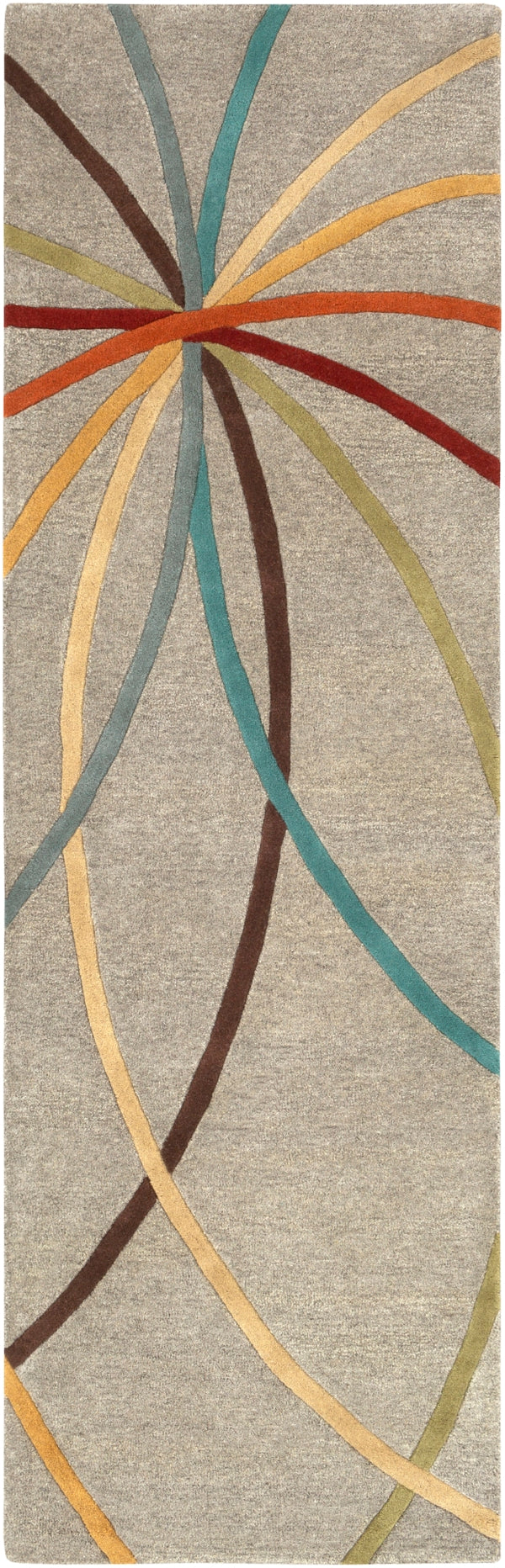 Forum FM-7215 Modern Wool Rug FM7215-268 Sage, Teal, Khaki, Tan, Burnt Orange, Dark Red, Olive, Dark Brown, Camel 100% Wool 2'6" x 8'