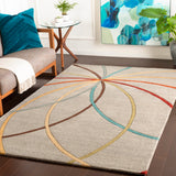 Forum FM-7215 Modern Wool Rug FM7215-912 Sage, Teal, Khaki, Tan, Burnt Orange, Dark Red, Olive, Dark Brown, Camel 100% Wool 9' x 12'