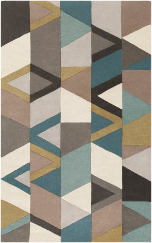 Forum FM-7219 Modern Wool Rug FM7219-912 Teal, Sage, Tan, Taupe, Charcoal, Cream, Camel 100% Wool 9' x 12'