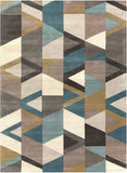 Forum FM-7219 Modern Wool Rug FM7219-811 Teal, Sage, Tan, Taupe, Charcoal, Cream, Camel 100% Wool 8' x 11'