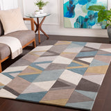 Forum FM-7219 Modern Wool Rug FM7219-912 Teal, Sage, Tan, Taupe, Charcoal, Cream, Camel 100% Wool 9' x 12'