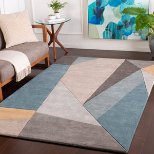 Forum FM-7223 Modern Wool Rug FM7223-912 Teal, Sage, Medium Gray, Light Gray, Charcoal 100% Wool 9' x 12'