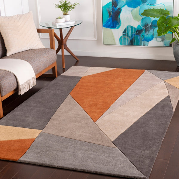 Forum FM-7224 Modern Wool Rug FM7224-912 Burnt Orange, Charcoal, Taupe, Medium Gray 100% Wool 9' x 12'