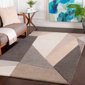 Forum FM-7225 Modern Wool Rug FM7225-912 Charcoal, Light Gray, Khaki, Camel, Cream, Taupe 100% Wool 9' x 12'