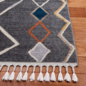 Farmhouse 599 Bohemian Power Loomed 100% Polyester Rug Dark Grey / Gold