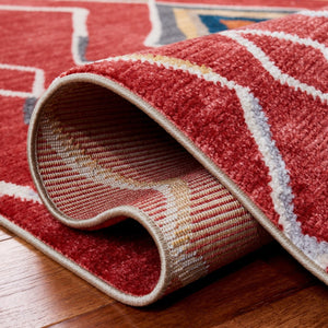 Farmhouse 599 Bohemian Power Loomed 100% Polyester Rug Red / Gold