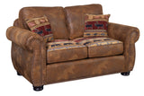 Porter Designs Hunter Wildlife Pattern Reversible to Leather-Look Transitional Loveseat Brown 01-33C-02-8020