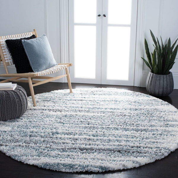Fontana Shag  800 Fontana Shag 850 Shag & Flokati Power Loomed Polypropylene Pile Rug Ivory / Teal