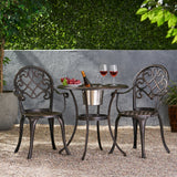 Angeles Cast Aluminum Outdoor Bistro Furniture Set with Ice Bucket Noble House
