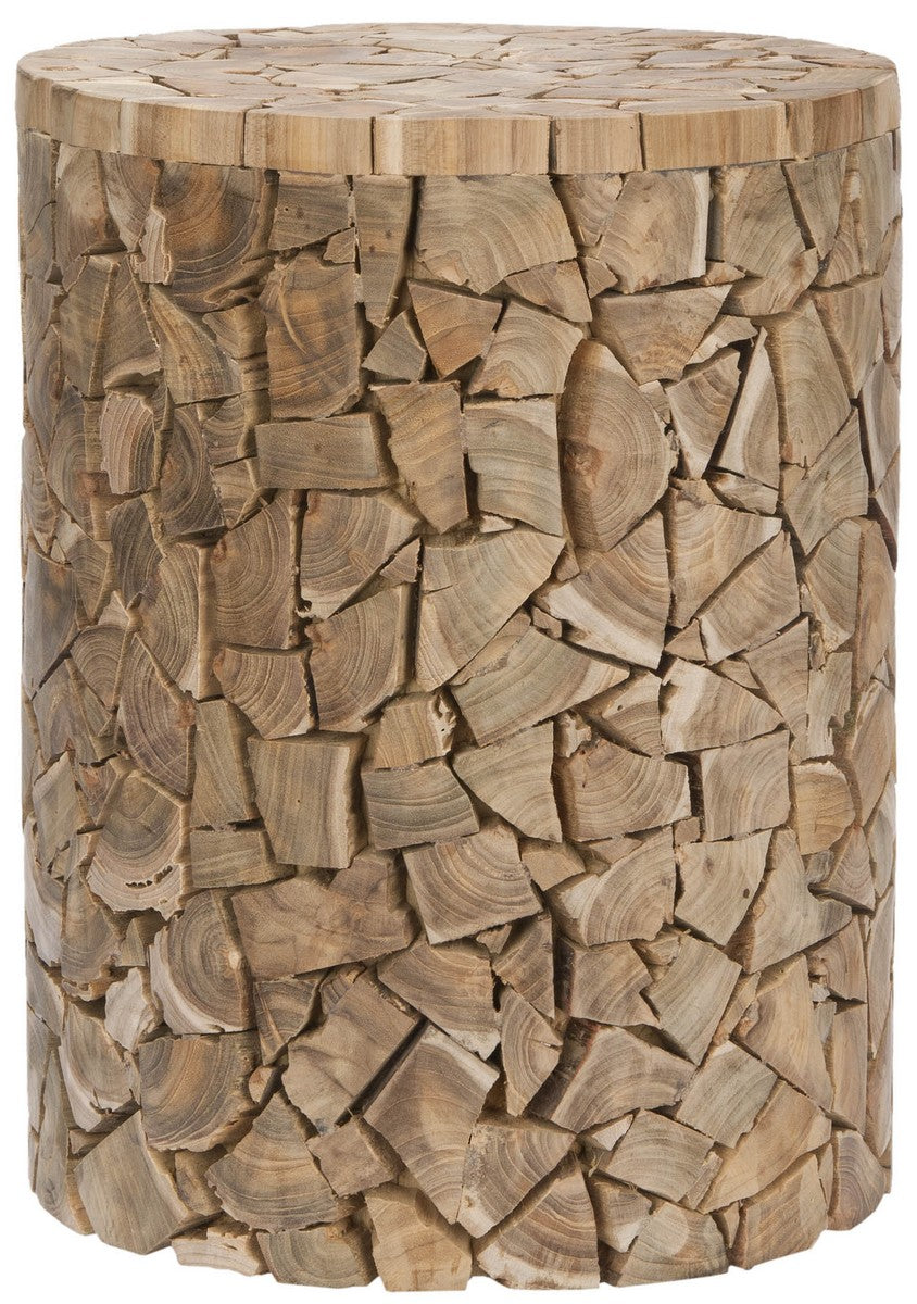 Safavieh Canyon Stool Teak Round Medium Oak Wood Reclaimed FOX1000A 683726807322