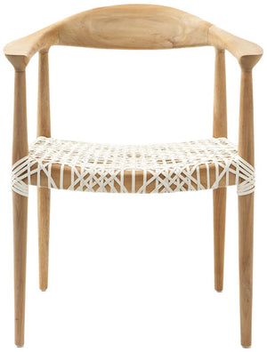 Safavieh Bandelier Arm Chair Light Oak Off White Wood Reclaimed Teak 7 MM Cowhide Leather FOX1003A 683726362654