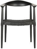 Safavieh Bandelier Arm Chair Black Wood Reclaimed Teak 7 MM Cowhide Leather FOX1003B 889048051515