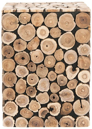 Safavieh Jefferson Stool Medium Oak Black Wood Reclaimed Teak FOX1004A 683726362661