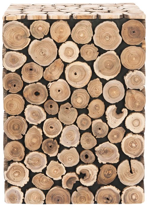 Safavieh Jefferson Stool Medium Oak Black Wood Reclaimed Teak FOX1004A 683726362661