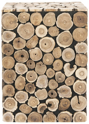 Safavieh Jefferson Stool Medium Oak Black Wood Reclaimed Teak FOX1004A 683726362661