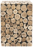 Safavieh Jefferson Stool Medium Oak Black Wood Reclaimed Teak FOX1004A 683726362661