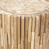 Safavieh Minidoka Stool Round Medium Oak Wood Reclaimed Teak FOX1008A 683726362708