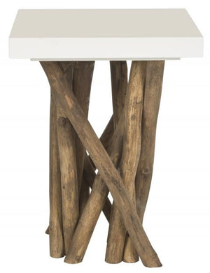 Safavieh Hartwick Side Table Branched White Natural Wood Teak Branch MDF FOX1019A 683726207122