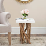 Safavieh Hartwick Side Table Branched White Natural Wood Teak Branch MDF FOX1019A 683726207122