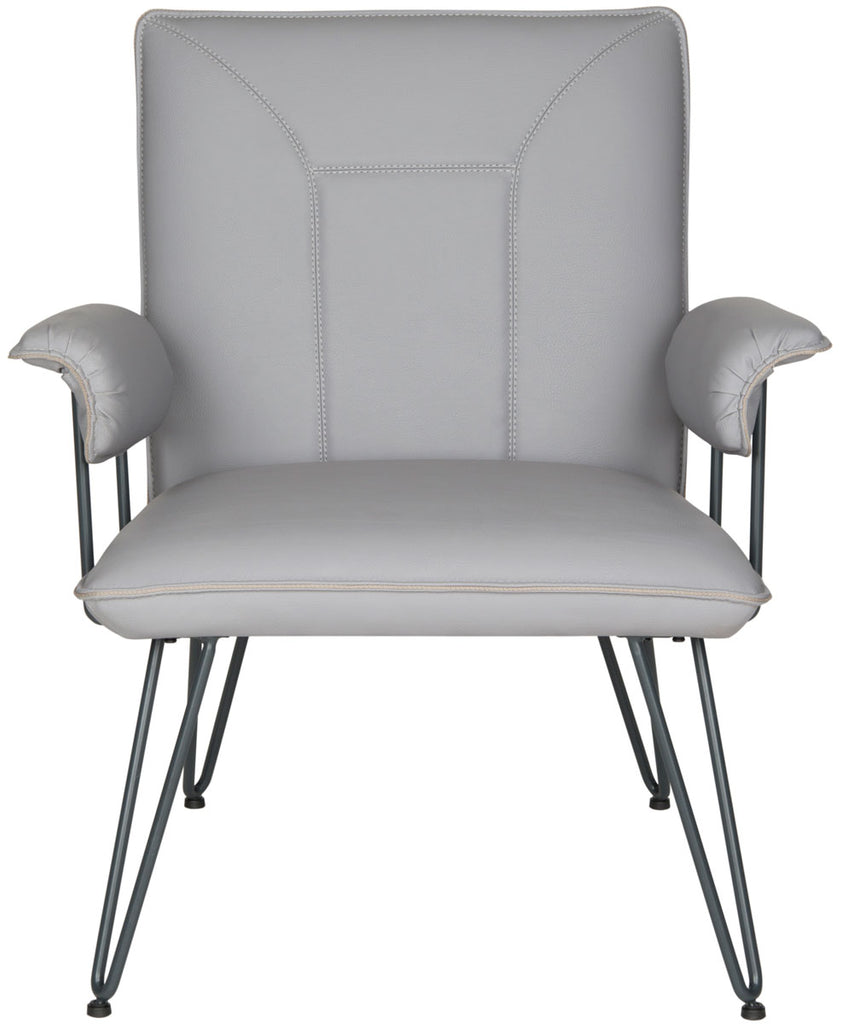 Safavieh Johannes Arm Chair 17.3"H Modern Leather Mid Century Grey Black Metal Powder Coating Foam Steel PU Polyester Cotton FOX1700B 683726713197