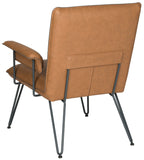 Safavieh Johannes Arm Chair 17.3"H Modern Leather Mid Century Camel Black Metal Powder Coating Foam Steel PU Polyester Cotton FOX1700C 683726713210